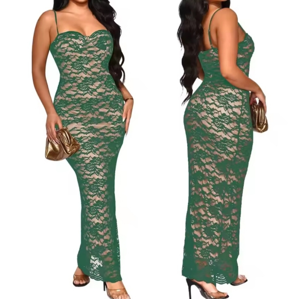 Fashion Maxi Lace Dress Strecht Material New Size M .